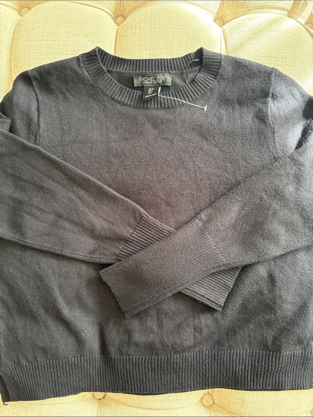 Rachel Zoe Black Crewneck Cropped Sweater NWOT